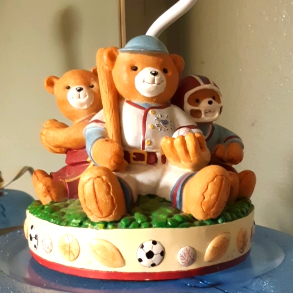 Teddy bear Kids Room table Lamp American Sports USA Baseball electric light